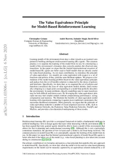 The Value Equivalence Principle for Model-Based Reinforcement Learning
