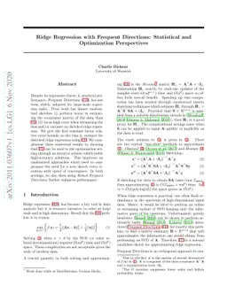 Ridge Regression with Frequent Directions: Statistical and Optimization
  Perspectives