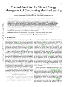 Thermal Prediction for Efficient Energy Management of Clouds using
  Machine Learning