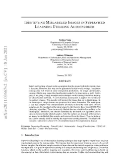 Identifying Mislabeled Images in Supervised Learning Utilizing
  Autoencoder