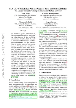NLP-CIC @ DIACR-Ita: POS and Neighbor Based Distributional Models for
  Lexical Semantic Change in Diachronic Italian Corpora