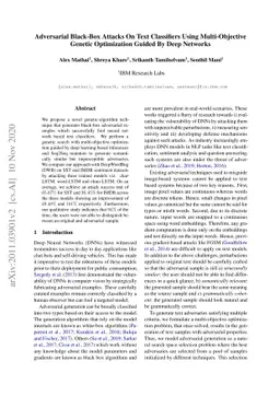 Adversarial Black-Box Attacks On Text Classifiers Using Multi-Objective
  Genetic Optimization Guided By Deep Networks