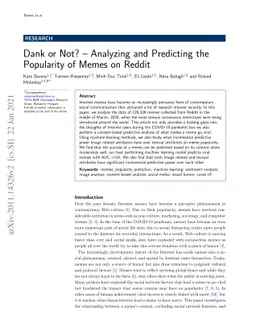 Dank or Not? -- Analyzing and Predicting the Popularity of Memes on
  Reddit
