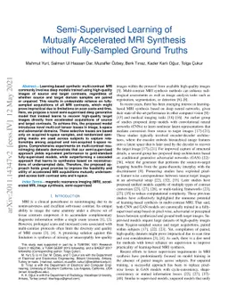 Semi-Supervised Learning of Mutually Accelerated MRI Synthesis without
  Fully-Sampled Ground Truths