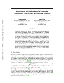 Multi-Agent Maximization of a Monotone Submodular Function via Maximum
  Consensus