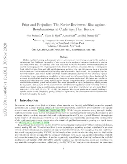 Prior and Prejudice: The Novice Reviewers' Bias against Resubmissions in
  Conference Peer Review