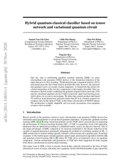 Hybrid quantum-classical classifier based on tensor network and
  variational quantum circuit
