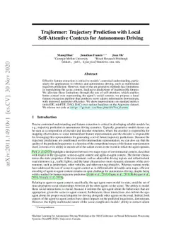 Trajformer: Trajectory Prediction with Local Self-Attentive Contexts for
  Autonomous Driving