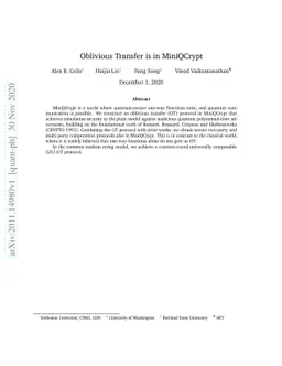 Oblivious Transfer is in MiniQCrypt