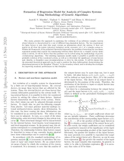 Formation of Regression Model for Analysis of Complex Systems Using
  Methodology of Genetic Algorithms