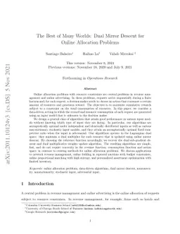The Best of Many Worlds: Dual Mirror Descent for Online Allocation
  Problems