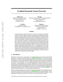 Certified Monotonic Neural Networks