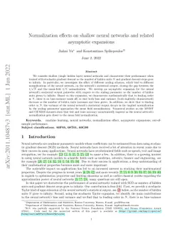 Normalization effects on shallow neural networks and related asymptotic
  expansions