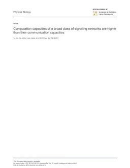 Computation capacities of a broad class of signaling networks are higher
  than their communication capacities