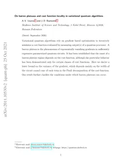 On barren plateaus and cost function locality in variational quantum
  algorithms