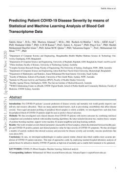 Predicting Patient COVID-19 Disease Severity by means of Statistical and
  Machine Learning Analysis of Blood Cell Transcriptome Data