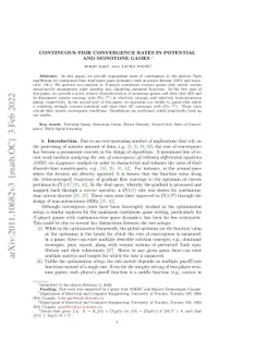 Continuous-Time Convergence Rates in Potential and Monotone Games