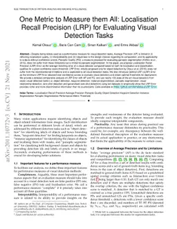 One Metric to Measure them All: Localisation Recall Precision (LRP) for
  Evaluating Visual Detection Tasks