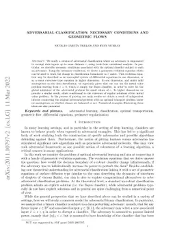 Adversarial Classification: Necessary conditions and geometric flows