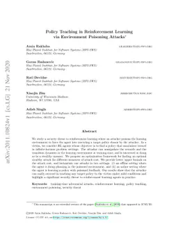Policy Teaching in Reinforcement Learning via Environment Poisoning
  Attacks