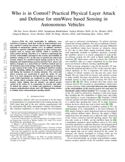 Who is in Control? Practical Physical Layer Attack and Defense for
  mmWave based Sensing in Autonomous Vehicles
