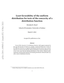 Least favorability of the uniform distribution for tests of the
  concavity of a distribution function
