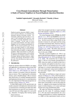 Cross-Domain Generalization Through Memorization: A Study of Nearest
  Neighbors in Neural Duplicate Question Detection