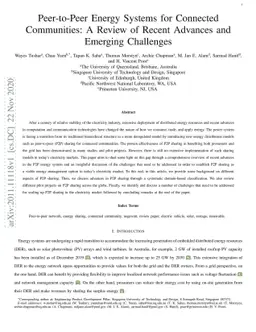 Peer-to-Peer Energy Systems for Connected Communities: A Review of
  Recent Advances and Emerging Challenges