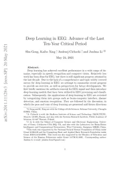 Deep Learning in EEG: Advance of the Last Ten-Year Critical Period