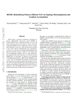 ROME: Robustifying Memory-Efficient NAS via Topology Disentanglement and
  Gradient Accumulation