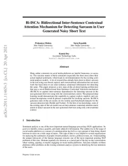 Bi-ISCA: Bidirectional Inter-Sentence Contextual Attention Mechanism for
  Detecting Sarcasm in User Generated Noisy Short Text