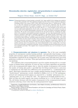 Dimensionality reduction, regularization, and generalization in
  overparameterized regressions