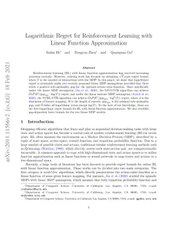 Logarithmic Regret for Reinforcement Learning with Linear Function
  Approximation