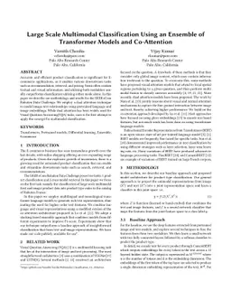 Large Scale Multimodal Classification Using an Ensemble of Transformer
  Models and Co-Attention