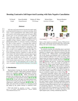 Boosting Contrastive Self-Supervised Learning with False Negative
  Cancellation