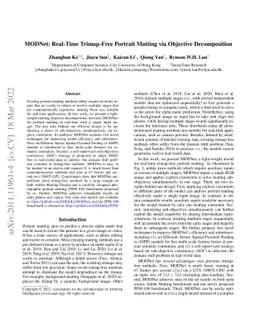 MODNet: Real-Time Trimap-Free Portrait Matting via Objective
  Decomposition