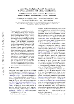 Generating Intelligible Plumitifs Descriptions: Use Case Application
  with Ethical Considerations