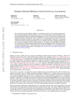 Energy-Based Models for Continual Learning