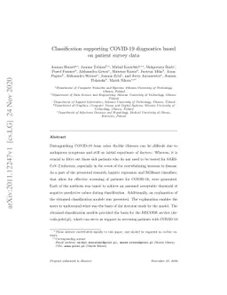 Classification supporting COVID-19 diagnostics based on patient survey
  data