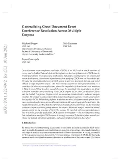 Generalizing Cross-Document Event Coreference Resolution Across Multiple
  Corpora