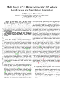 Multi-Stage CNN-Based Monocular 3D Vehicle Localization and Orientation
  Estimation