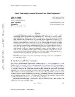 Safely Learning Dynamical Systems from Short Trajectories