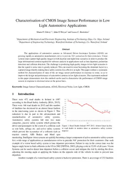 Characterisation of CMOS Image Sensor Performance in Low Light
  Automotive Applications