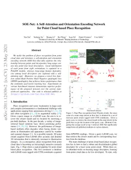 SOE-Net: A Self-Attention and Orientation Encoding Network for Point
  Cloud based Place Recognition