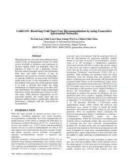 ColdGAN: Resolving Cold Start User Recommendation by using Generative
  Adversarial Networks