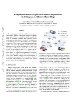 Unsupervised Domain Adaptation in Semantic Segmentation via Orthogonal
  and Clustered Embeddings