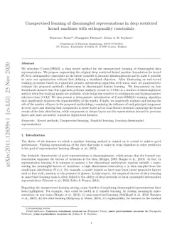 Unsupervised learning of disentangled representations in deep restricted
  kernel machines with orthogonality constraints