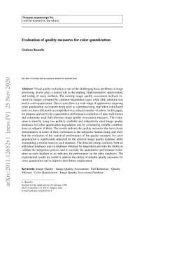 Evaluation of quality measures for color quantization