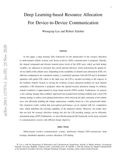 Deep Learning-based Resource Allocation For Device-to-Device
  Communication