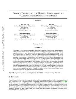 Privacy Preserving for Medical Image Analysis via Non-Linear Deformation
  Proxy